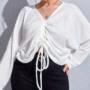 SHEIN Dolman Sleeve Drawstring Ruched Front Tee